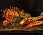 Натюрморт с яблоками, мясом и батоном хлеба 1886